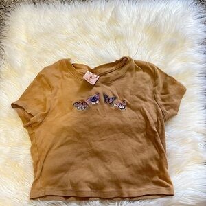 Light Brown Cropped Butterfly Tee